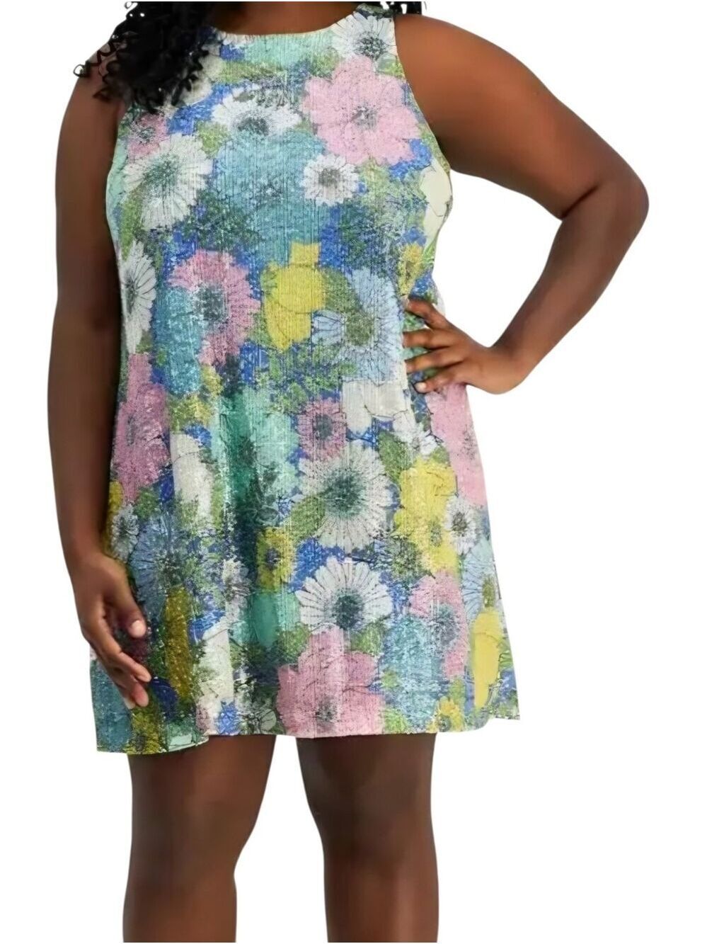 On 34th Plus 1X Floral Sequin Sleeveless Dress - Blue Multi